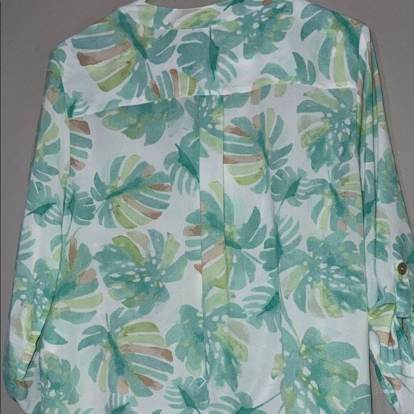 Ruby Rd Green and White 3/4 Sleeve Notched Collar Button Down - Picture 14 of 14